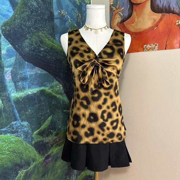 leopard print satin tie front top y2k glam going out - Picture 1 of 5